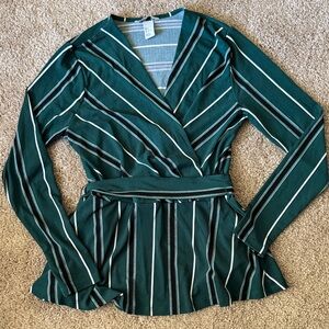 H&M Green and White Striped Top